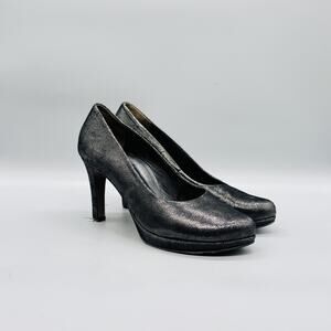 Paul Green Shoes Womens 8.5 Dark Gray Leather Platform Pumps Round Toe Heels